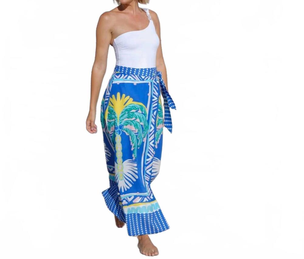 NEW BAYE LONDON wrap front maxi skirt in blue palm